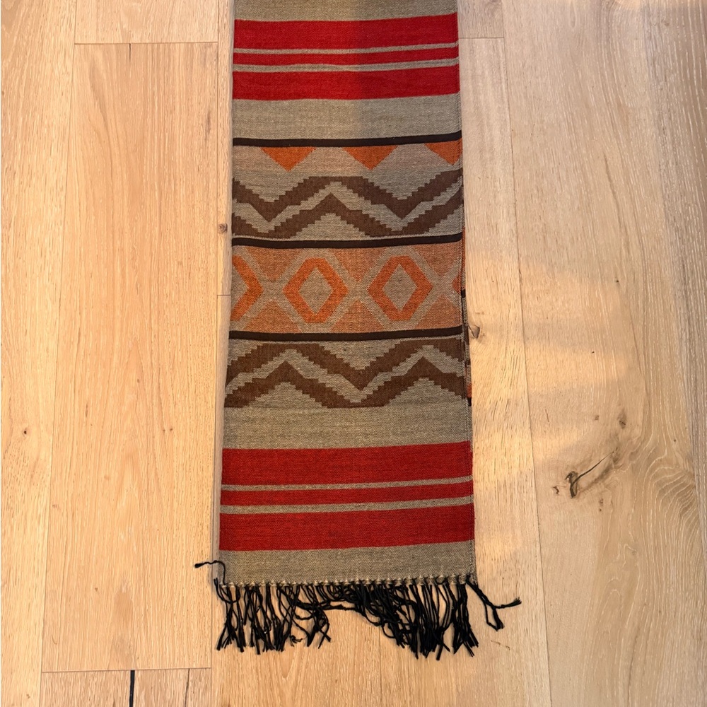 Boho Pattern Woven Scarf in Red, Orange & Brown
